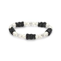 Thomas Sabo A2170-052-11-L15 Pearl Bracelet With 5 Black Gold Bears